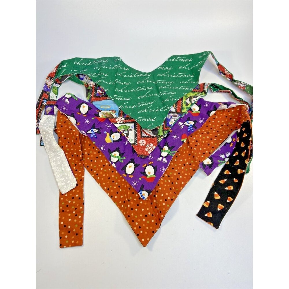 4 Dog Holiday Bandanas Reversible Scarf Christmas Fall Winter Penguin Tie On Med